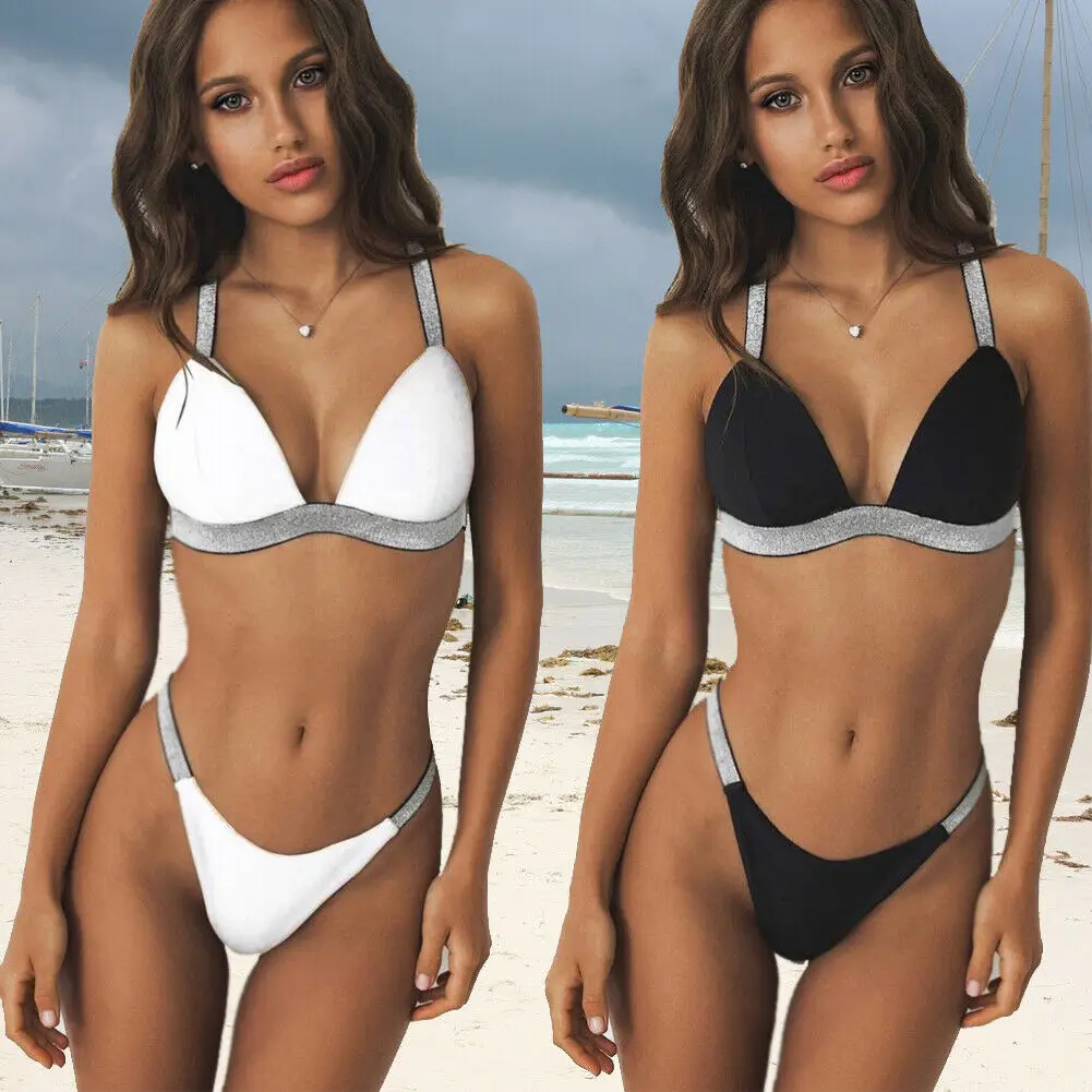 

2019 Two Piece Bikini Women Solid Swimwear Beachwear Ladies Swimsuit Bathing Two Piece Swimming Suit Brazilian Swimsuit Set