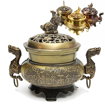 

Alloy Incense Burner Double Dragon Type Hollow Cap Censer Cone Holder Decoration
