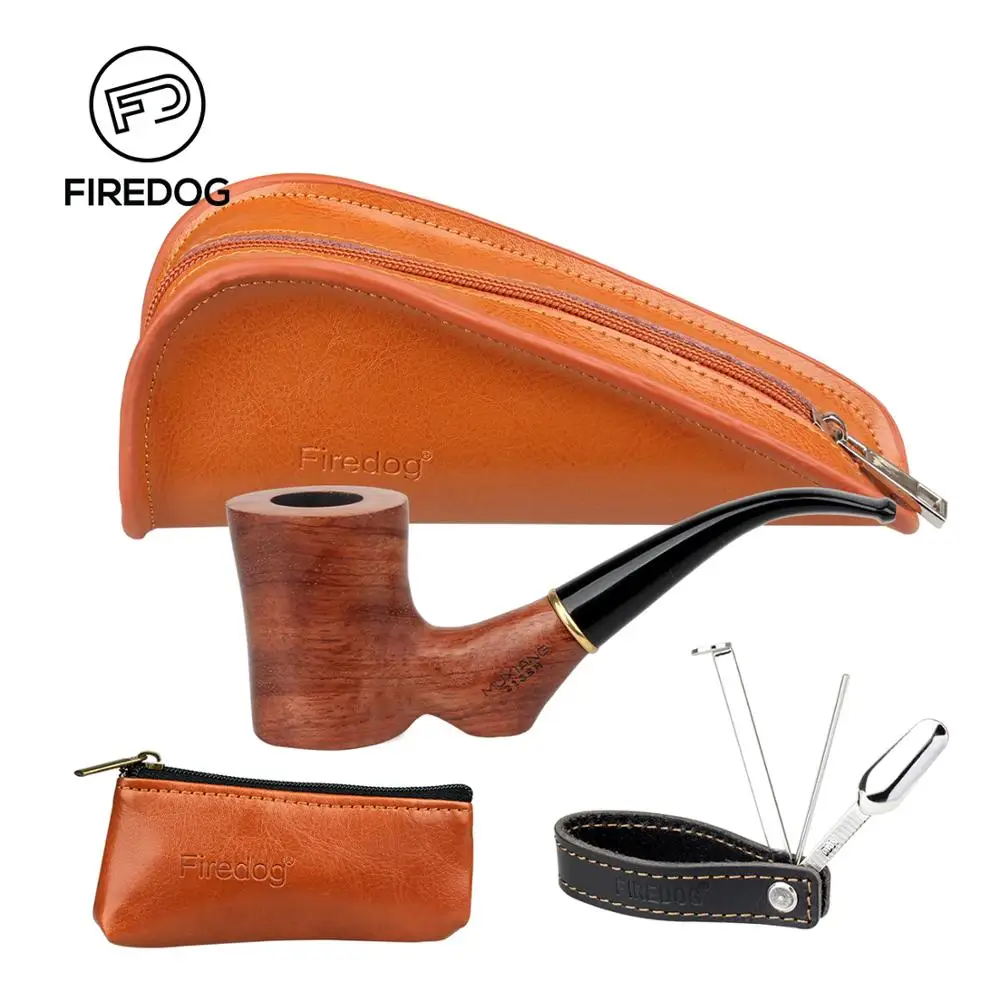 

FIREDOG Smoking Pipe Set Tobacco Pouch Weed Bag Rose Wood Pipe Tamper Tobacco Pipes Accessories for Pipe Stainless steel Holder