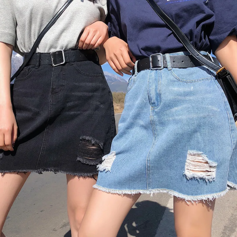 Женские сексуальные летние крутые юбки для девочек средней школы, юбки трапециевидной формы в стиле ампир, новая юбка синего цвета, модные джинсовые мини-юбки с завышенной талией
