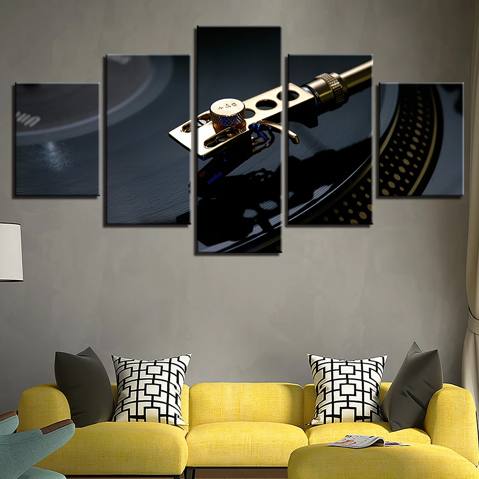 

Canvas HD Prints Posters Home Decor Framework 5 Pieces Turntables Pictures DJing Playing Music Painting Bar Night Club Wall Art