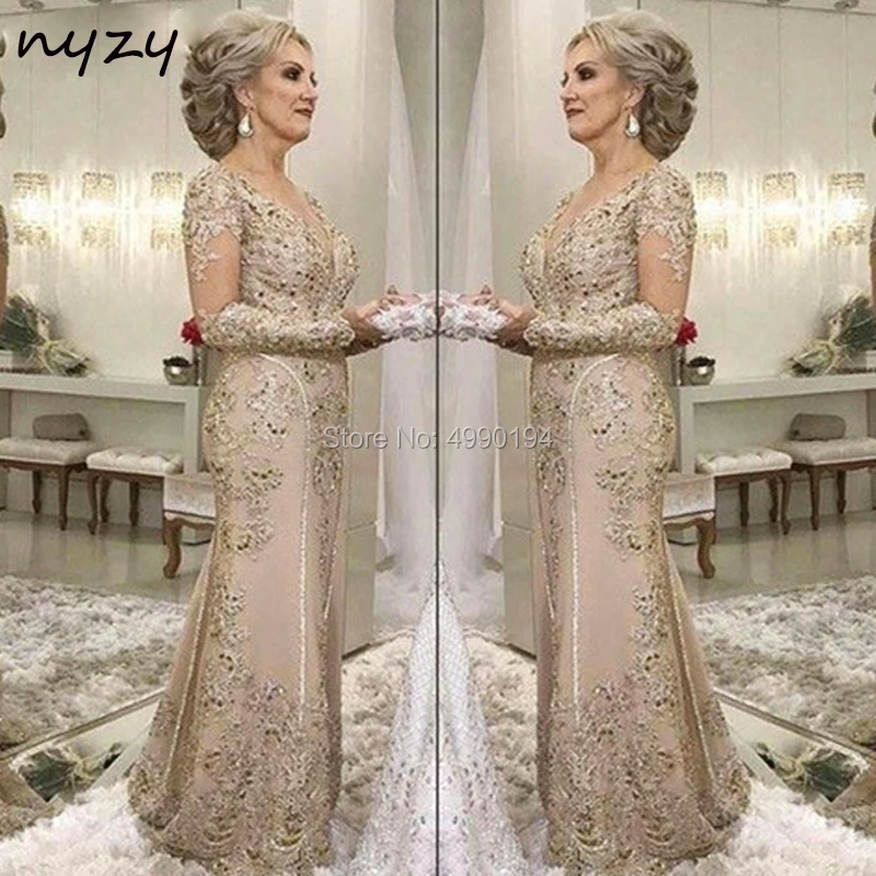 NYZY vestidos para madre de la novia M25, elegantes, 2019, encaje con cuentas, manga larga, novio, madre, de noche, fiesta de boda, invitados|Vestidos para la madre de la novia| - AliExpress