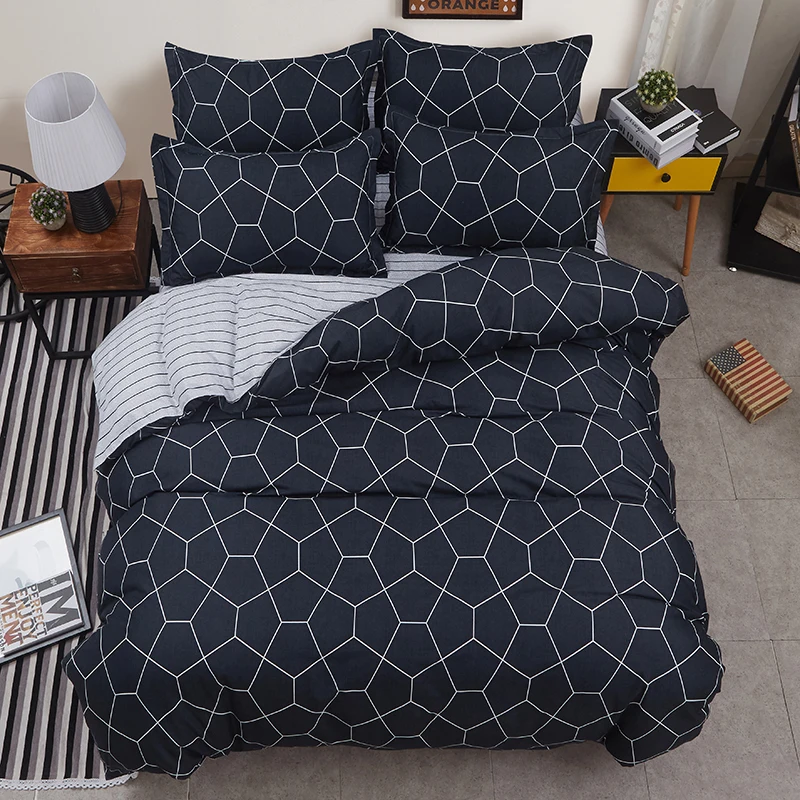 

luxury black strips Duvet Cover flat bed Sheets +Pillowcase King Queen full Twin Bedding Set Bedding Set 3/4pcs35
