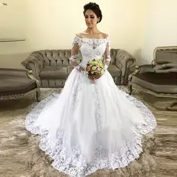 Винтаж с длинным рукавом свадебные платья 2019 арабский Vestidos De Novia Sheer кружево бальное платье свадебное индивидуальный заказ gelinlik