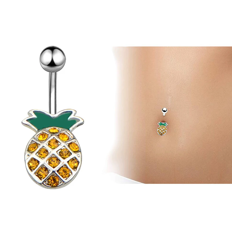 

New Arrival Cute Fuirt Pineapple Belly Button Piercing Ombligo Navel Rings Bikini Beach Body Piercing Quality Jewelry 10*30mm