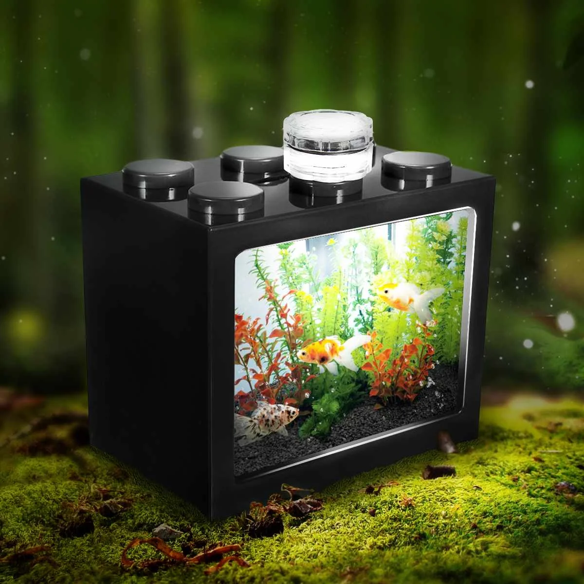 

LED Mini Fish Tank 6 Colors Light Lamp Aquarium Building Block Fish Tank Home Office Tea Table Decoration 12x 8x 10.5cm