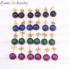5 пар/набор ZYZ338-0287 Модные украшения Mix Цвет CZ кубический цирконий круглый шар, серьги со шпилькой, для подарки женщине на день рождения 8 мм/10 мм