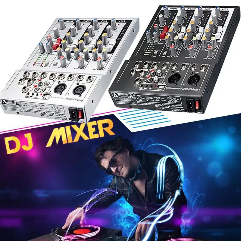UNS stecker schwarz Mini Karaoke Audio Mixer Verstärker Professionelle Mikrofon Mischen Sound Konsole 4 Kanal USB 48V Phantom Power UNS stecker schwarz Mini Karaoke Audio Mixer Verstärker Professionelle Mikrofon Mischen Sound Konsole 4 Kanal USB 48V Phantom Power
