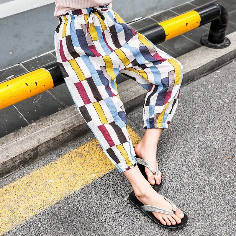 

Bohemian Summer 2019 Printed Pants For Teenage Girls Cotton Loose Trousers Clothing Kids Beach Holiday Pant Children Bottoms