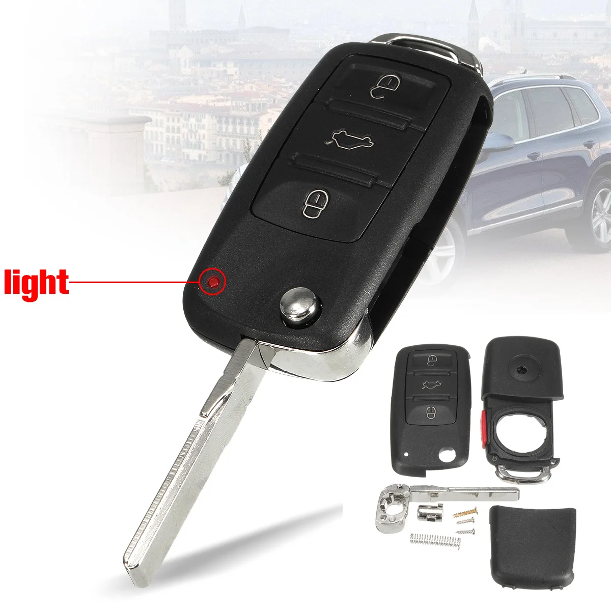 

3+1Button Car Remote Key Shell Case Uncut Blade For VW Touareg for Polo GOLF MK6 2004 2005 2006 2007 2008 2009 2010 2011 No Logo