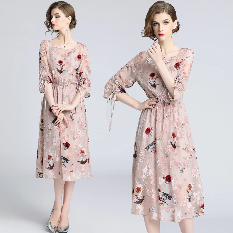 

Fashion Runway lace up Summer Dress Women's embrodiery Casual Floral Lace Elegant Dress