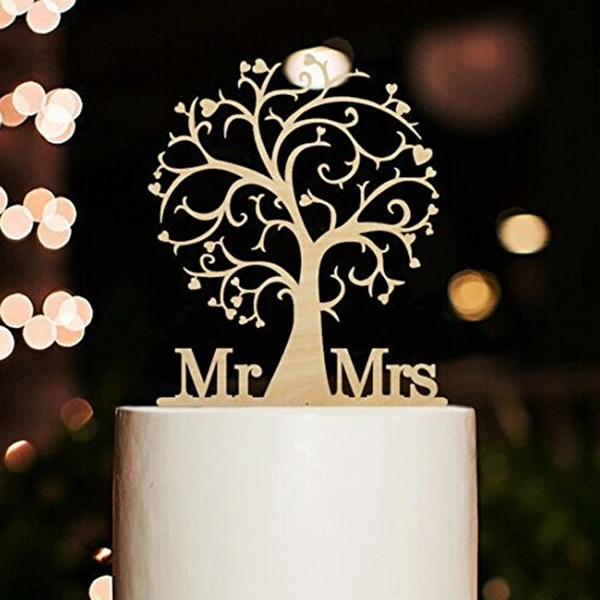 

Mr & Mrs and Tree Style Cake Topper With Your Last Name Wooden Cake Topper for Wedding / Anniversary / Birthday Party