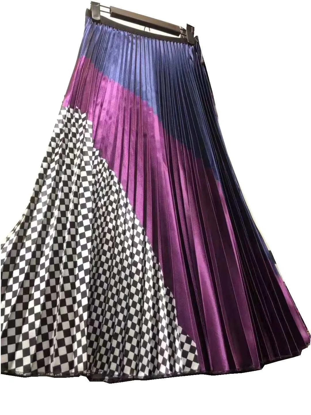 Клетчатая плиссированная юбка в стиле High Street, полосатые юбки до середины икры, весенние женские плиссированные юбки в стиле пэчворк