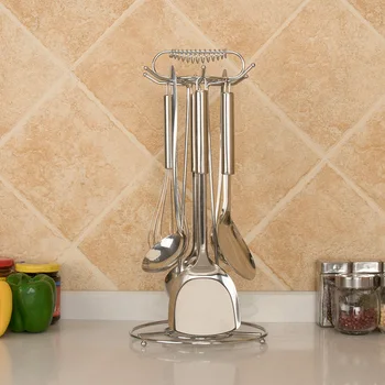 

Durable 6-hook Kitchen Storage Rack Stainless Steel Spoon Spatula Hanging Hooks Organizer Storage Stand Holder