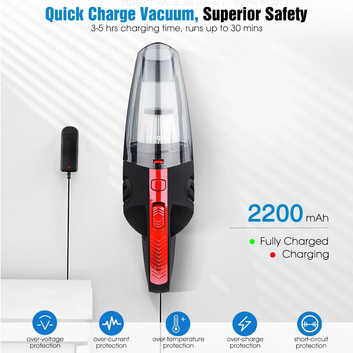 

Audew Portable Cordless Handheld Rechargeable Car Vacuum Cleaner Wet/Dry Vaccum Cleaner for Car Home 120W 3500PA