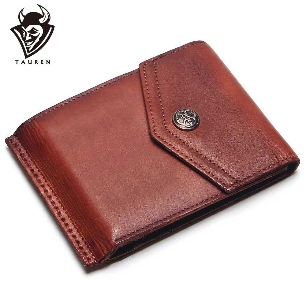 TAUREN Vintage 100% Genuine Leather Men Hasp Wallet Mens Retro Wallet Short Dull Red Color ...