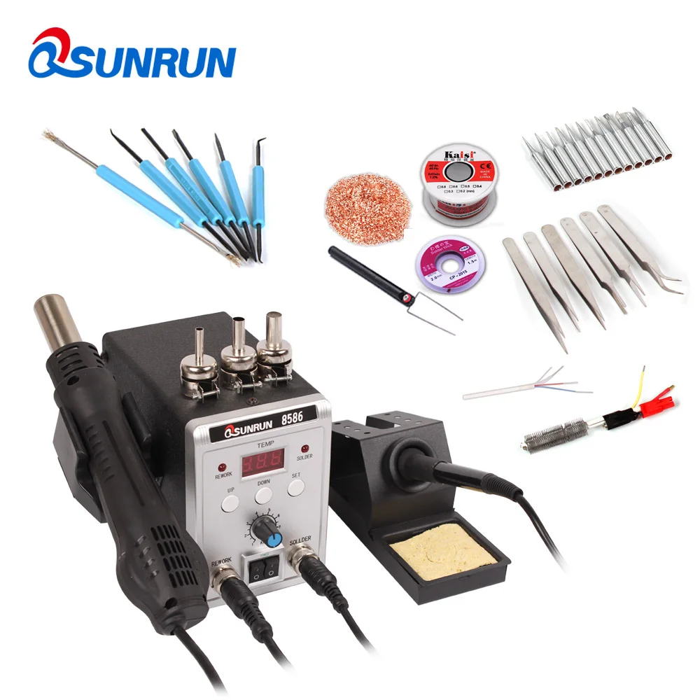 

New 8586 2-in-1 SMD Soldering Station Set, Desoldering Station Hot Air Gun Electric Solder Iron Blower Heat Gun with Air nozzle