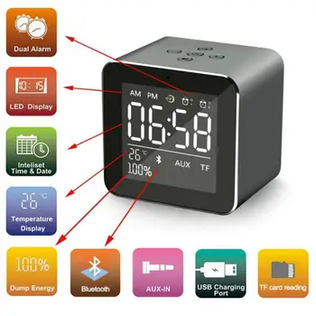 

HobbyLane Bluetooth Speaker 1800mah Speaker LCD Display Alarm Clock Compatible Smartphone Audio d25