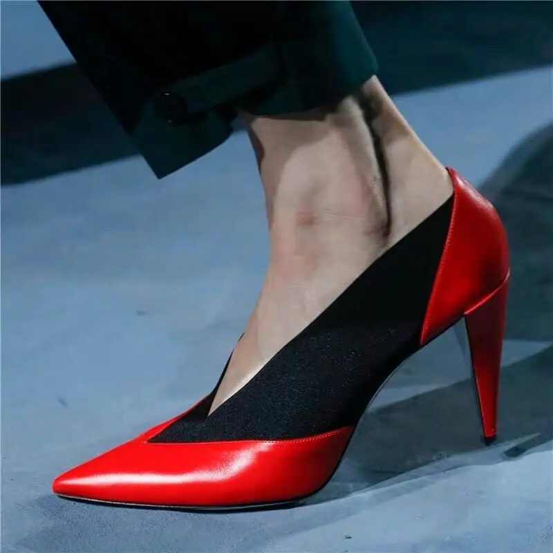 

Carole Levy 2019 New Pointed Toe Mixed Color Woman Spring Summer Single Shoes Spike Heels T-stage Show Lady Sexy Fashion Shoes