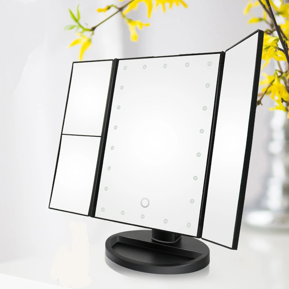 

10X Ultra-thin Magnification Light Up Bright Magnifying Makeup Mirror Portable Tri-fold Cosmetic Desktop Adjustable LED Lights