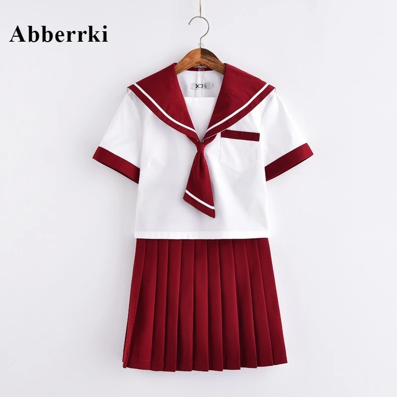 

Women Short-sleeved Sailor Suit Spring Summer Japanese JK Uniform School Uniform Skirt Set Cosplay