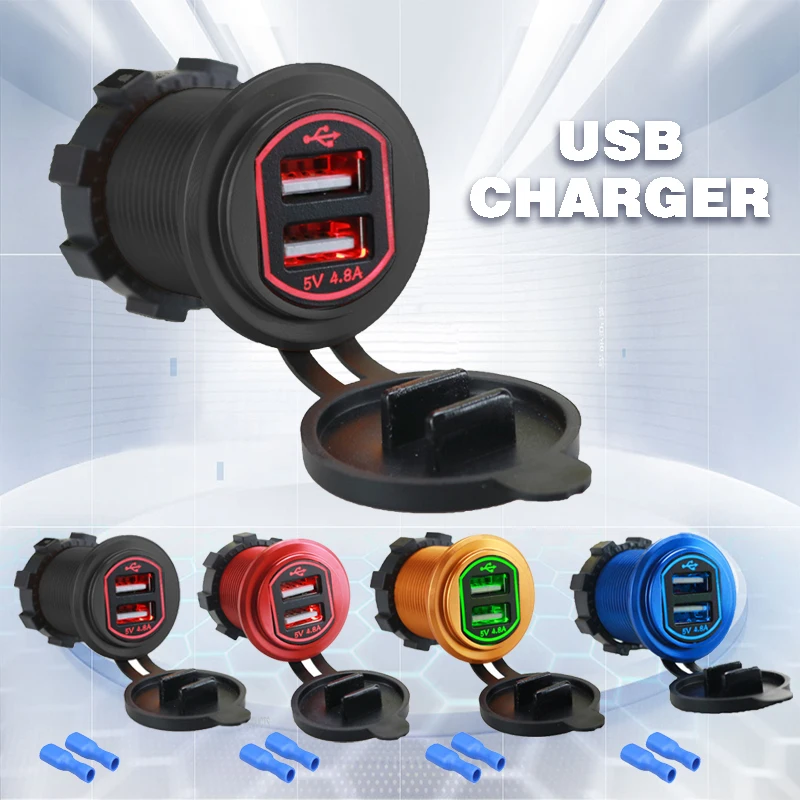 

High Quality 12-24V 4.8A Dual USB Port Car Charger Socket Adapter For Mobile Cell Phone Waterproof Dual Universal USB Charger