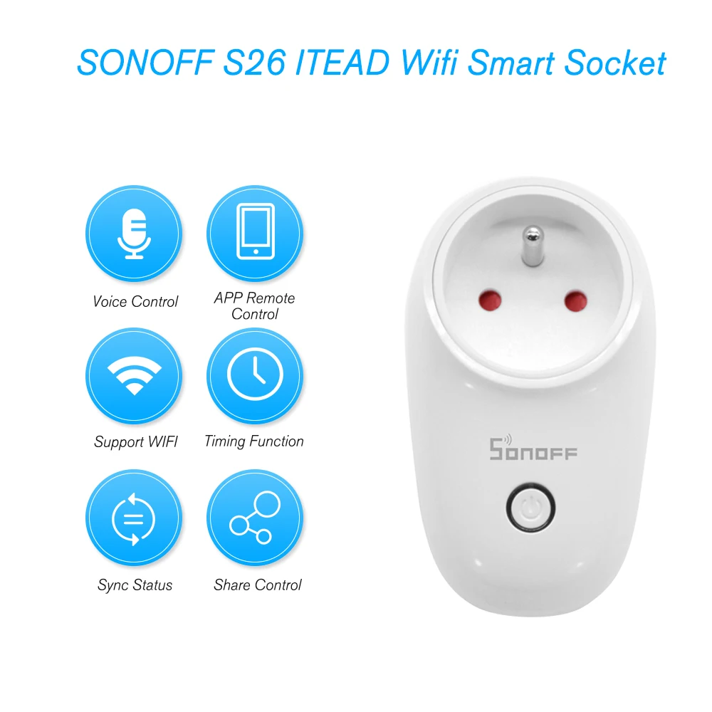 5 шт./лот Sonoff S26 базовый WiFi умная розетка ЕС Тип E беспроводной штекер умный дом переключатель Мощность розетки для Alexa и Google Assistant