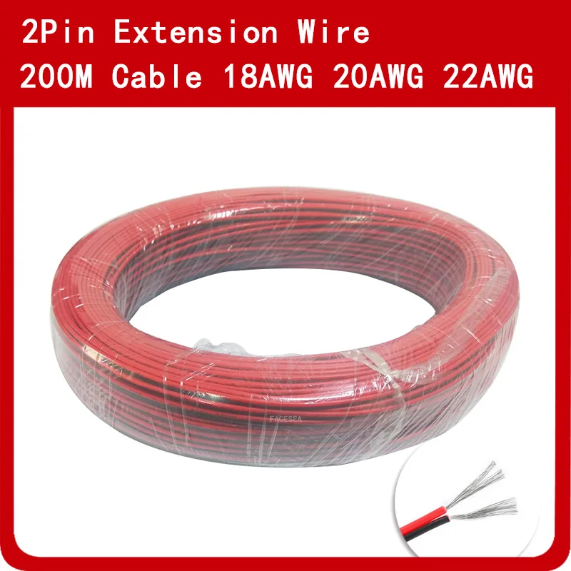

200m 18awg 20awg 22awg 2pin Extension Cable Wire Cord Red Black for Led Strips Single Colour 3528 5050