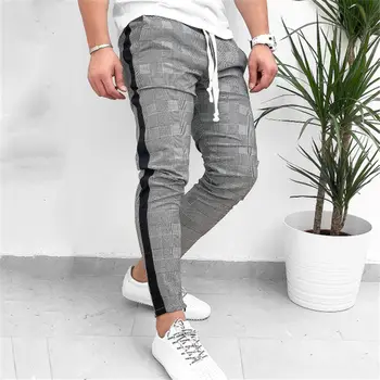 

Hirigin High Quality Plaid Side Stripe Track Men Pants Spring Autumn Checkered Joggers Long Causal Sweatpant Streetwear Dropship