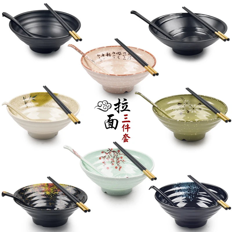 

Japanese noodles lamian ramen soup bowl schopsticks spoon suit plastic melamine tableware set spicy hot pot restaurant use 2sets