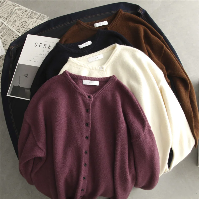 

Solid Color Knitting Cardigan Woman Autumn Soft Thin Short Sweater