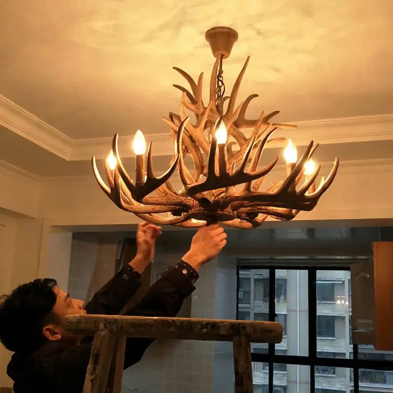 Europe Country Candle Antler Led Chandelier Ceiling Lamp Lights