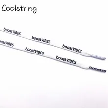 Coolstring Flat White Black Printed BoostVIBES Shoelaces Two Sided Printing Letter Bootlaces For Sports Basketball Canvas Shoes