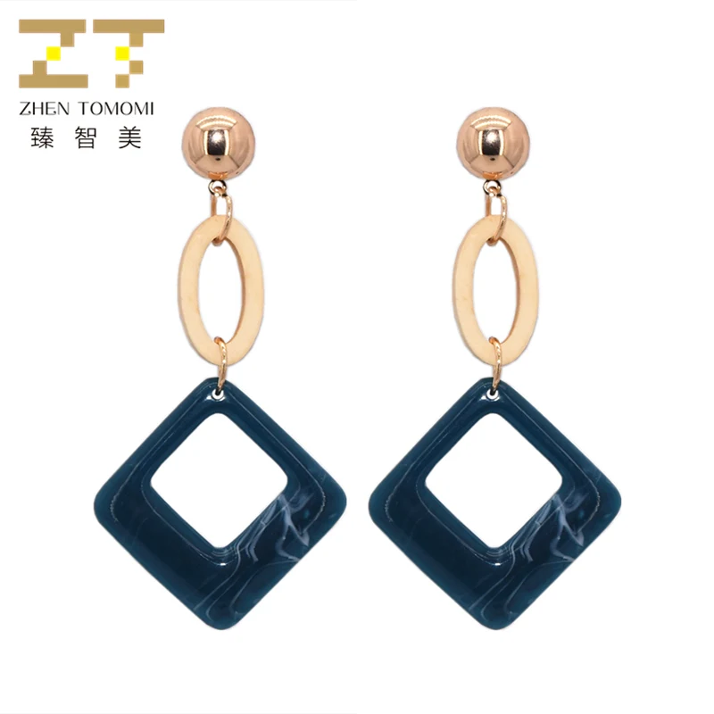 

2019 New Arrivals Fashion DIY Wooden Geometric Oval Wood Square Acrylic Exaggeration Long Statement Drop Earrings Women Jewelry