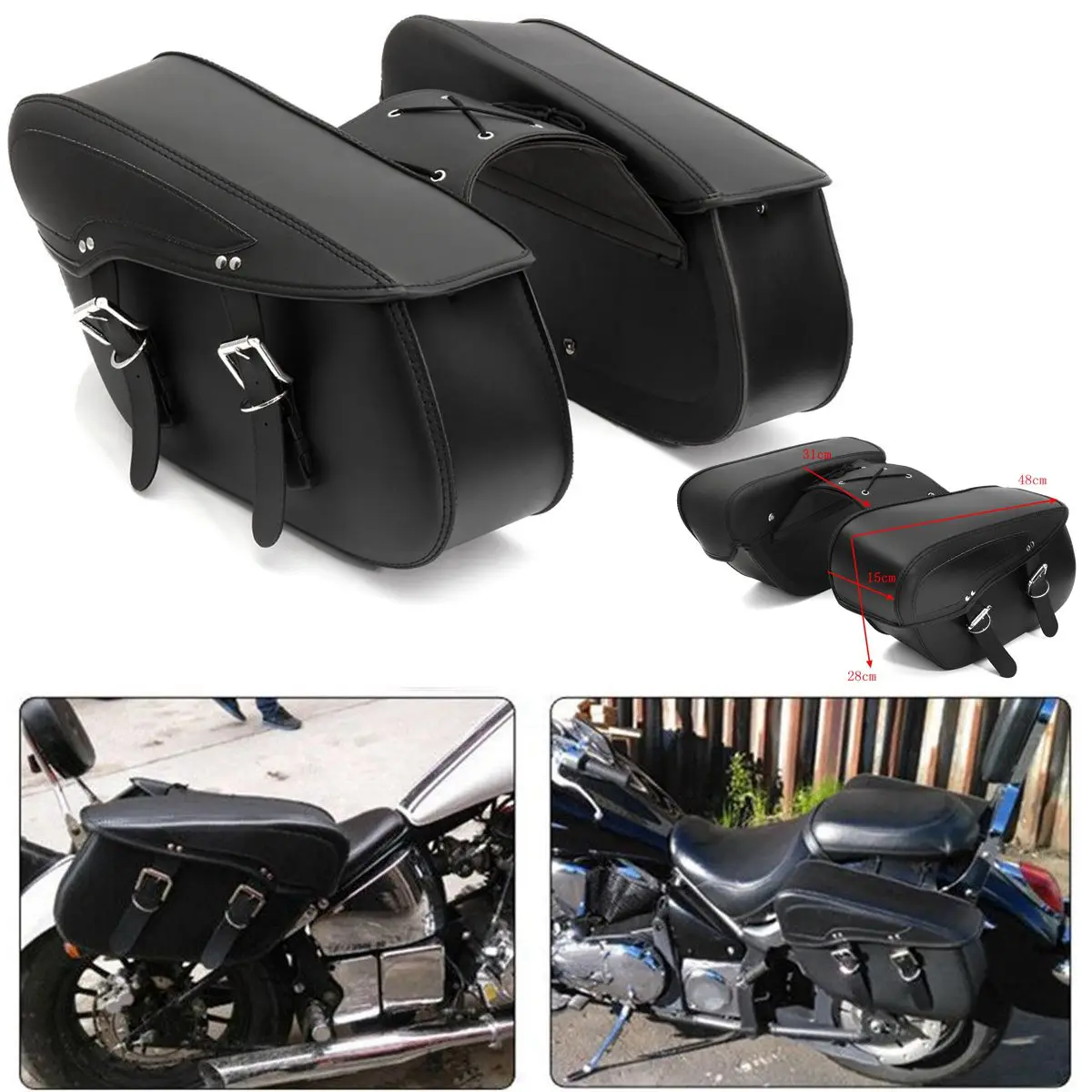 

Pair Universal Motorcycle Saddle Leather Storage Tool Pouch Side Luggage Bags For Harley Sportster XL 883 1200 XL883 XL1200