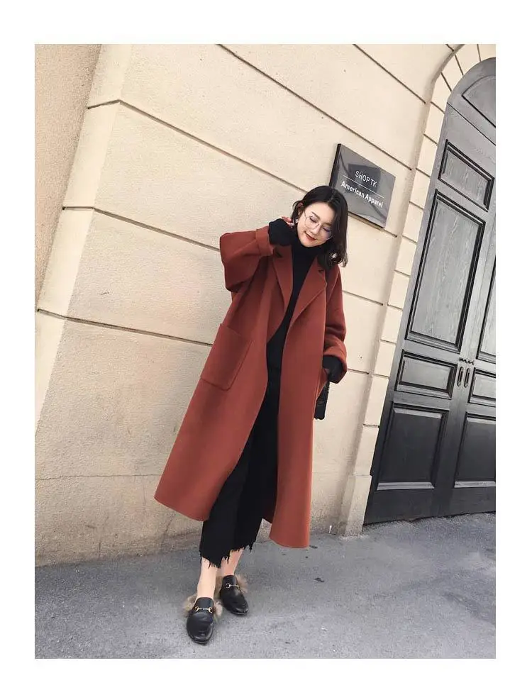 Mujer De D'hiver Invierno Femmes black Manteau Beige down U Poitrine Col Abrigos caramel Turn Ceinture Femelle Unique 2018 Mélanges swear Laine wEZ4aXq