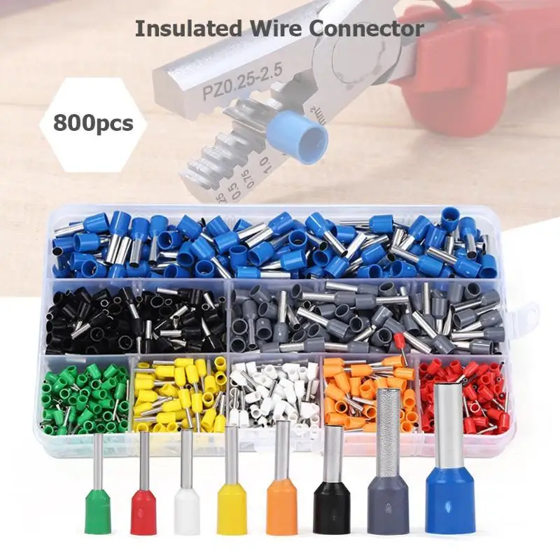 

800pcs Tubular Wire Cold Pressure Connector Electrical Terminals with Cable Crimpper Multi-functional DIY Wire Ferrules for 0.25