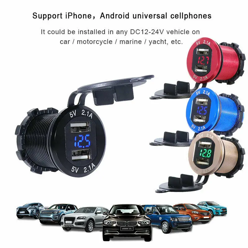 

12V/24V Car 4.2A Dual USB Charger Socket Voltage Voltmeter Marine Panel AU