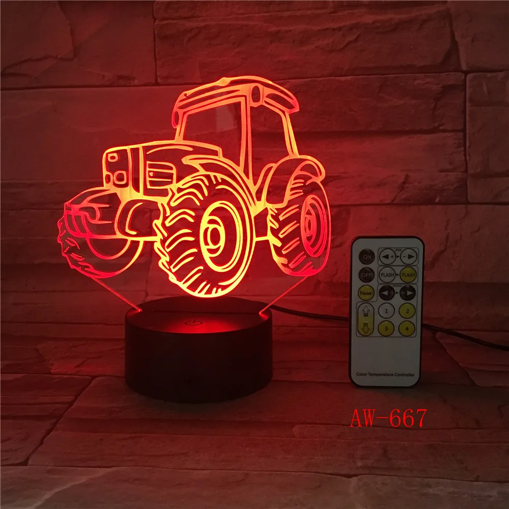 3D LED ночник динамический трактор автомобиль с 7 видов цветов свет для украшения