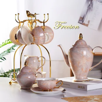 

Marble Bone China Coffee Set Marbling Porcelain Tea Set Pot Cup Ceramic Mug Sugar Bowl Creamer Teapot Party Drinkware Coffeeware