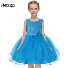 Детское платье-пачка принцессы с пайетками для девочек, Элегантное нарядное платье с цветочным принтом для дня рождения, торжества, детская одежда без рукавов