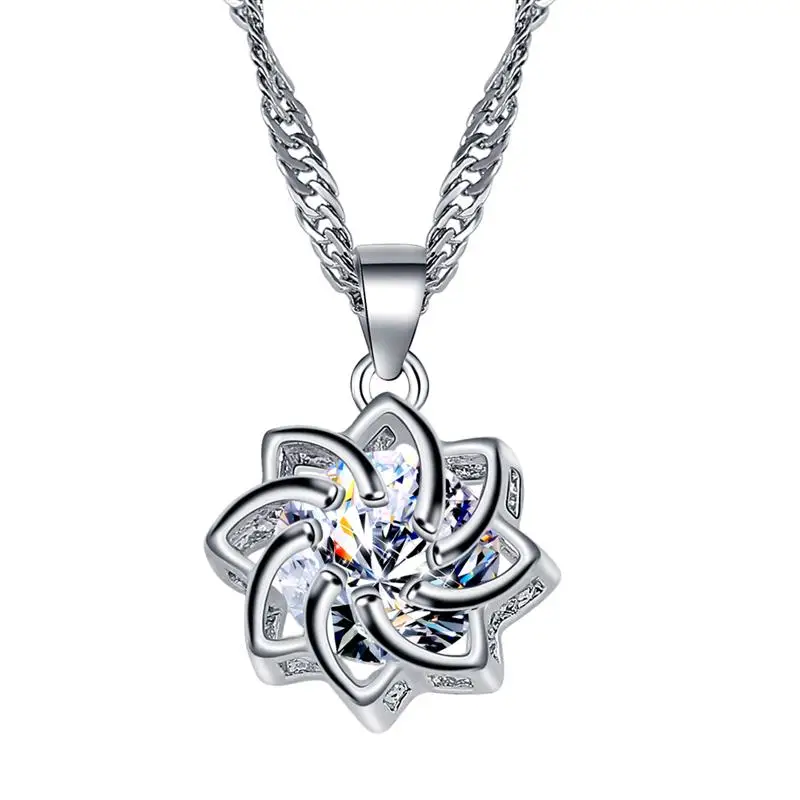

Elegant Silver Color Choker Zircon Necklaces Pendants For Women Pendant Flower Shape Pendants Long Necklace Crystal Chokers