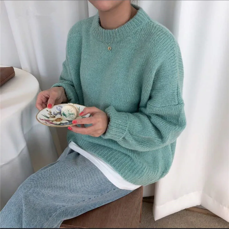 New Oversized Cute Sweet Women Sweater O-Neck Solid Casual Fashion Sexy Women Pullovers Knitted Warm Winter Clothes Pull Femme New Oversized Cute Sweet Women Sweater O-Neck Solid Casual Fashion Sexy Women Pullovers Knitted Warm Winter Clothes Pull Femme