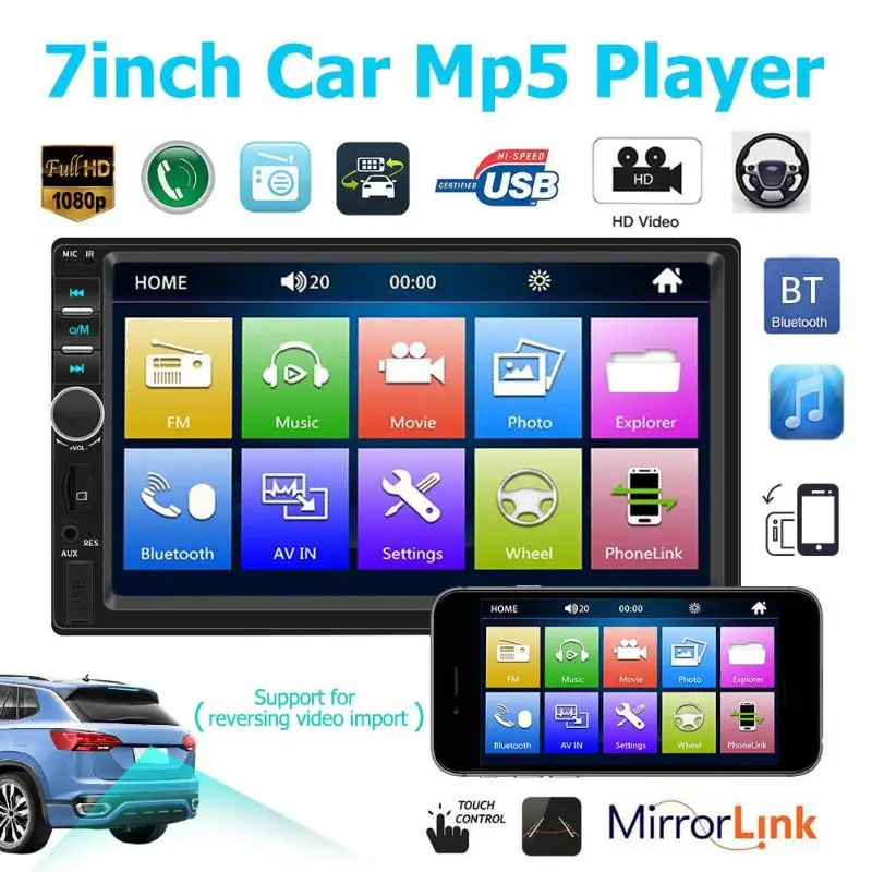 

12V all smart C500 7 inches 7018B Car Radio MP5 Bluetooth Player Rear View(with camera)+Black Magnet 360 Rotation Phone Holder