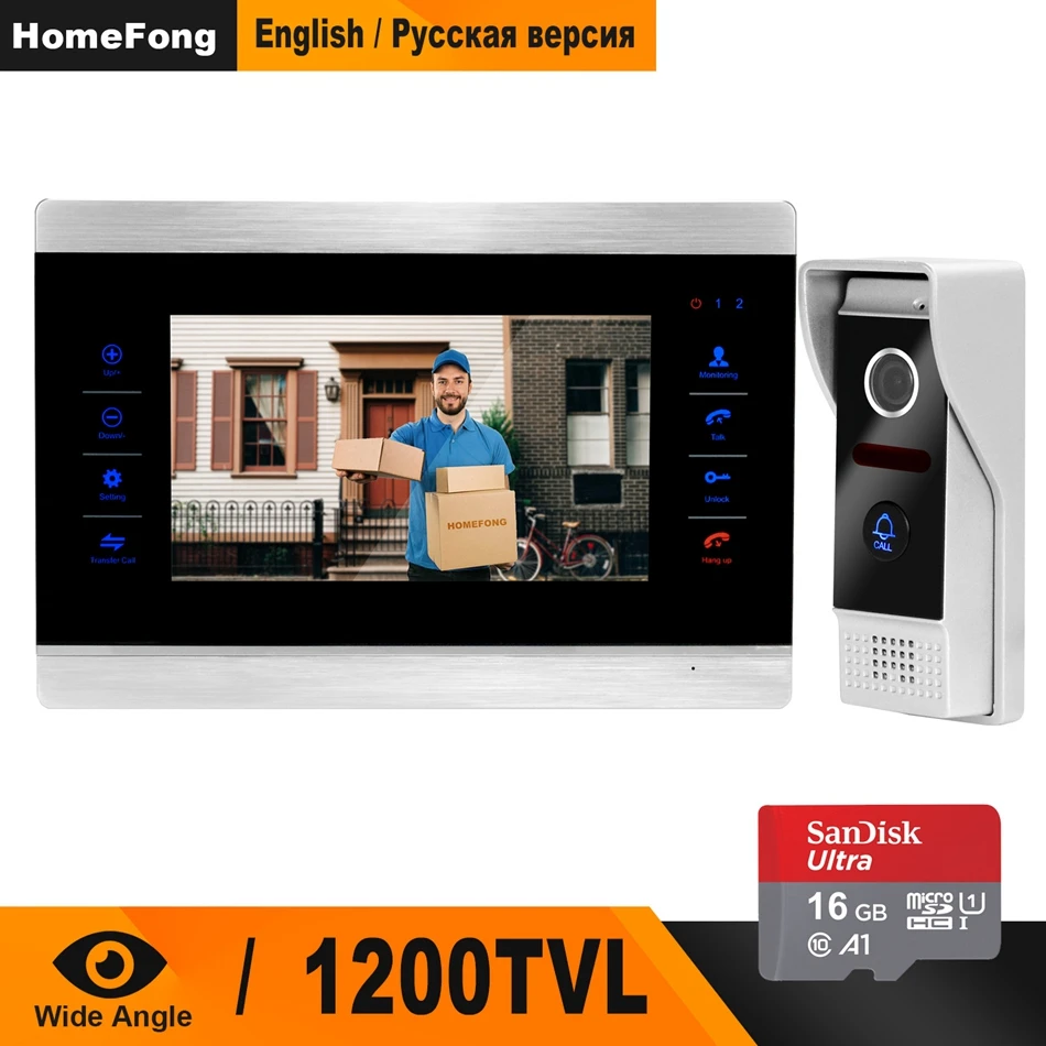 Homefong 7 Inch Video Door Phone Intercom System 1200TVL Doorbell Camera IR Night Vision 16G Card video intercom with lock Homefong 7 Inch Video Door Phone Intercom System 1200TVL Doorbell Camera IR Night Vision 16G Card video intercom with lock