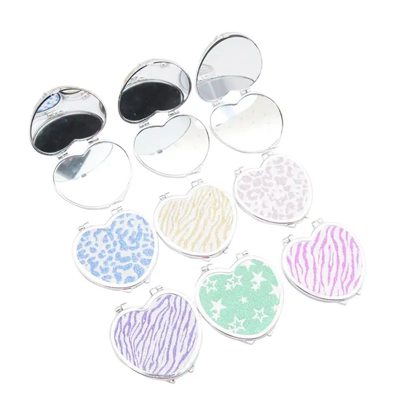 

Mini Pocket Heart Shaped Makeup Mirror Cosmetic Compact Mirrors Portable Double Sides Make up Mirror for Women (Random Color)