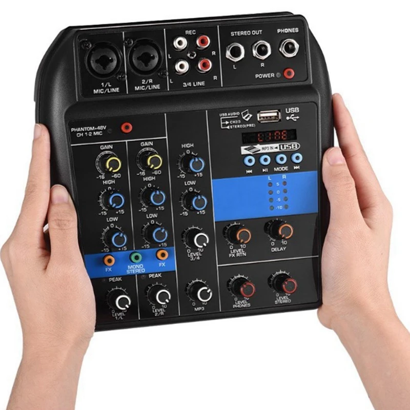 Portable Bluetooth A4 Sound Mixing Console Audio Mixer Record 48V Phantom Power Effects 4 Channels Audio Mixer With Usb(Eu Plu Portable Bluetooth A4 Sound Mixing Console Audio Mixer Record 48V Phantom Power Effects 4 Channels Audio Mixer With Usb(Eu Plu