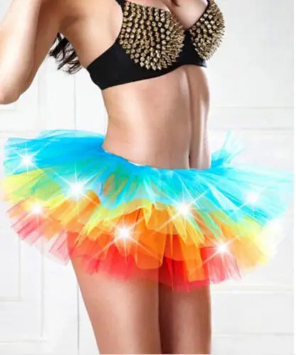 New 8Colors Skirt Women Girl LED Light Up Tulle Tutu Dancing Skirt Fancy Hip Hop Hen Party Halloween Costume 8 Layers