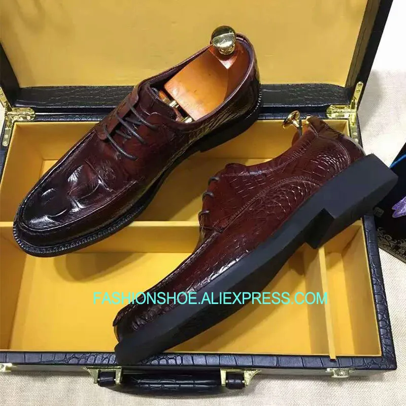 

Italian Style Thick heel Goodyear Oxfords Crocodile Leather Formal Breathable Handmade Mans Shoes