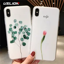 Uslion folhas verdes estojo para iphone 11 pro xr xs max x 3d alívio flor telefone capa para iphone 6s 7 8 plus casos de silicone macio(China)
